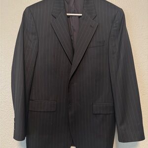 Elegant Dark Navy Pinstripe Men's Suit Jacket